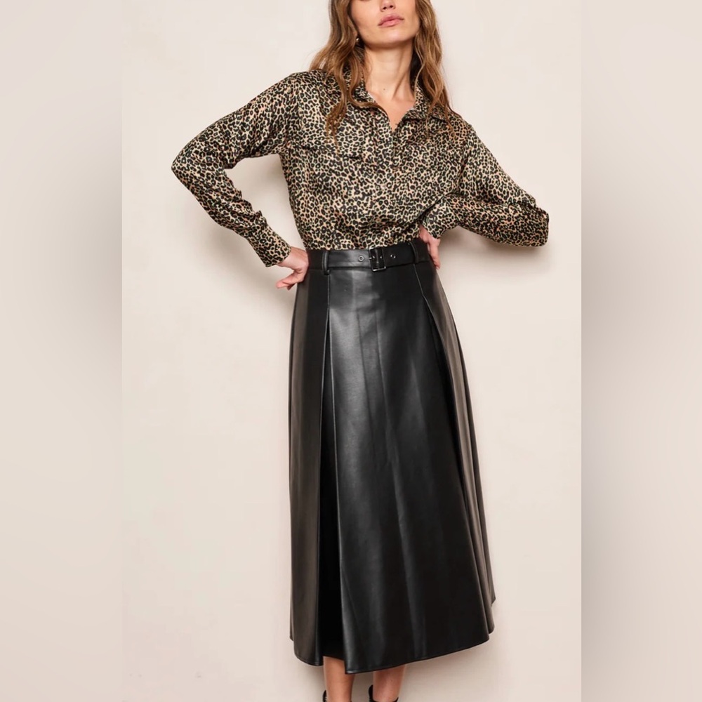 dRA Los Angeles Faux Leather Black Maxi Skirt with Waist Belt - Medium - Picture 1 of 7